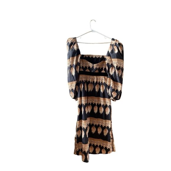 JOHANNA ORTIZ Black Symbolic Emblems Velvet Trimmed Printed Cotton Midi Dress 4 - Picture 8 of 16